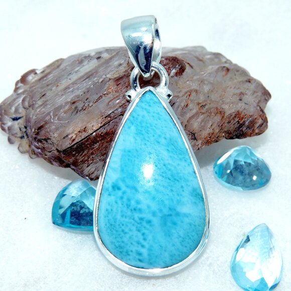 Larimar Gemstone Pendant, 925 Sterling Silver, Handmade Design Pendant, For Gift - Picture 1 of 8